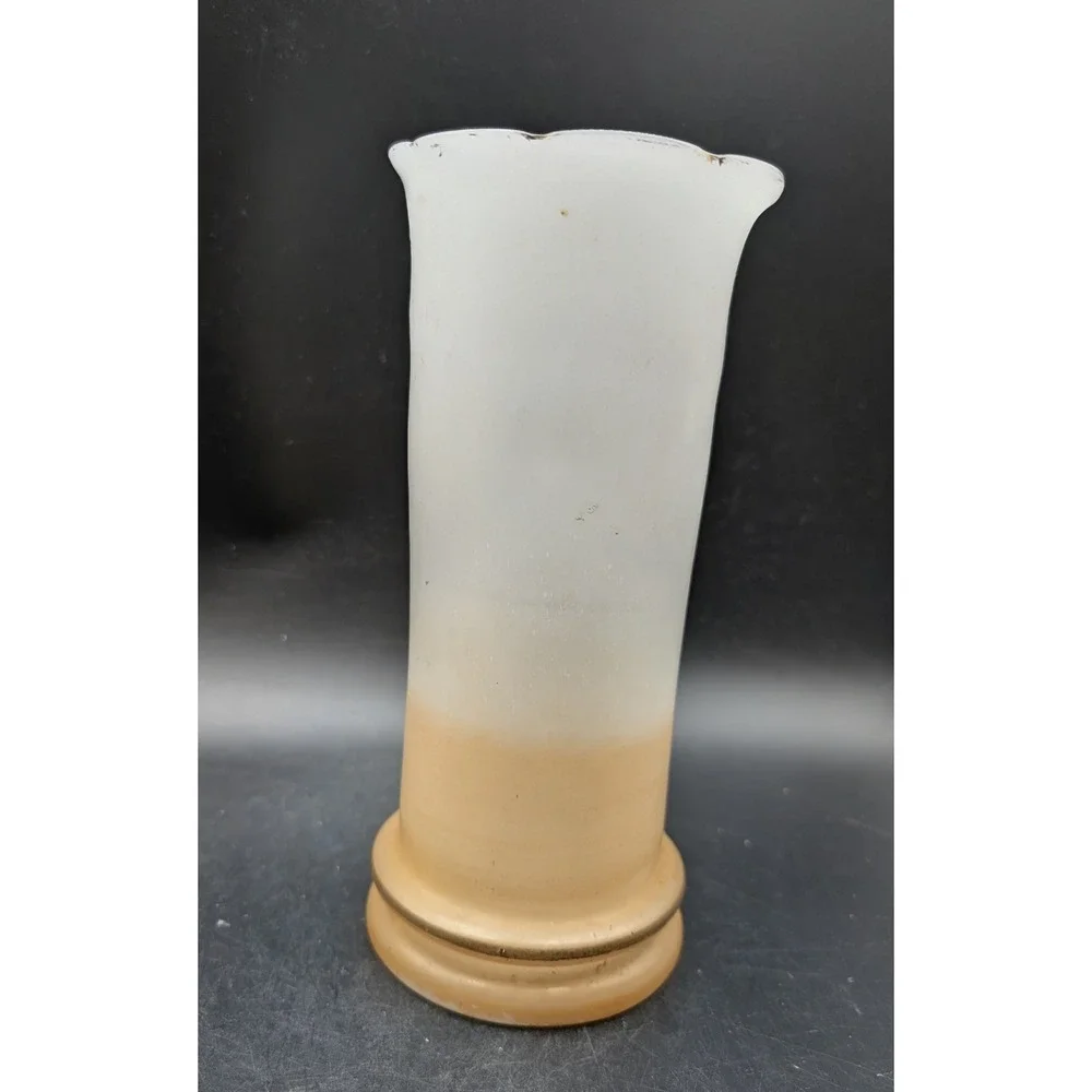 Antique Bristol Glass Vase Hand Painted Floral Frosted Scalloped Rim Peach White